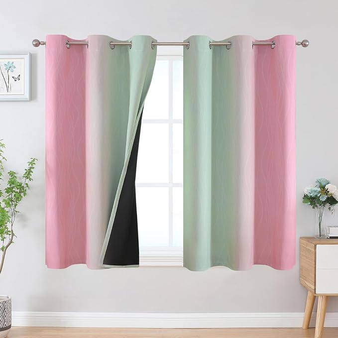 Sage Green and Pink Ombre Blackout Curtains - Image 2