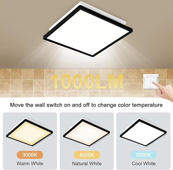 Tech Drive Bathroom Exhaust Fan with Light,80CFM 1.5Sone,Super Quiet Bathroom Ventilation Fan,1000lm Dimmable 3CCT LED Light 3000K/4000K/5000K Selectable, Energy Star Bath Fan, Decorative Black Trim