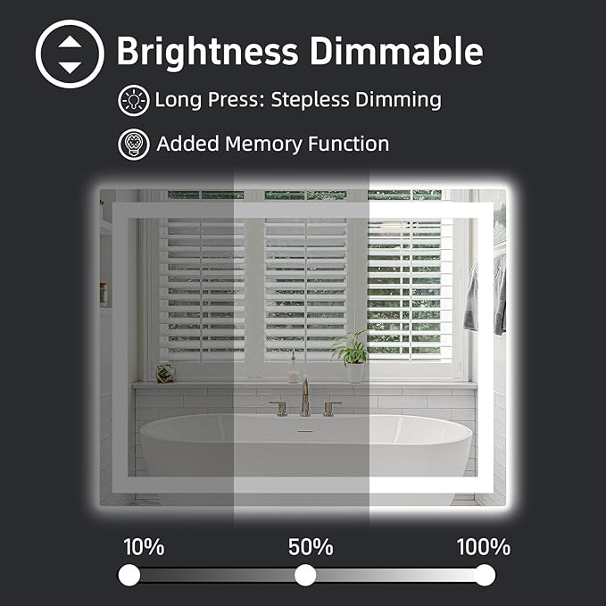 LED Bathroom Mirror, 48"X40" with Front and Backlit, Anti-Fog, Bathroom Vanity Mirror with Memory Function, Stepless Dimmable Lighted Bathroom Mirror, Tempered Glass (Horizontal/Vertical)