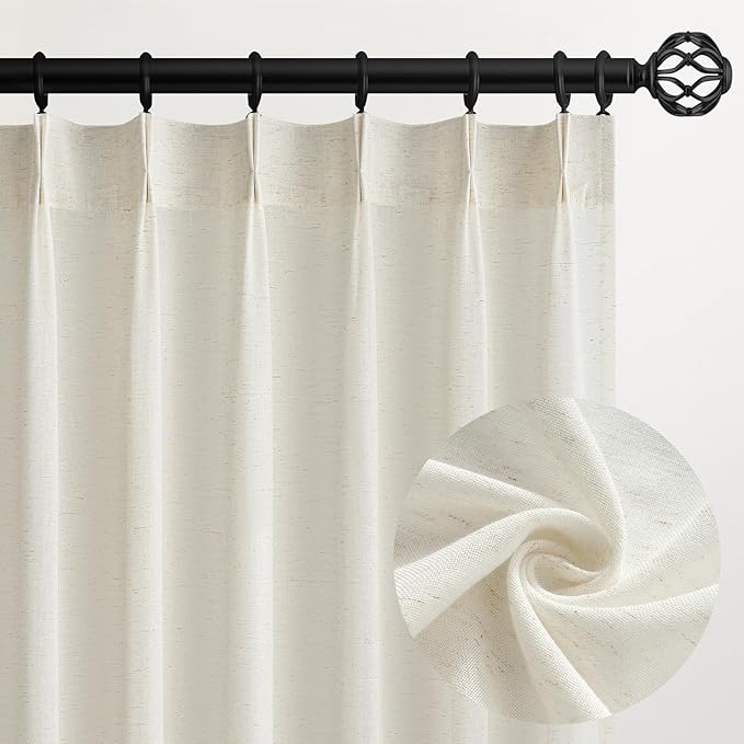 Topfinel 102 Inch Curtains 2 Panels Set, Two Packs Pinch Pleat Back Tab Linen by Topfinel
