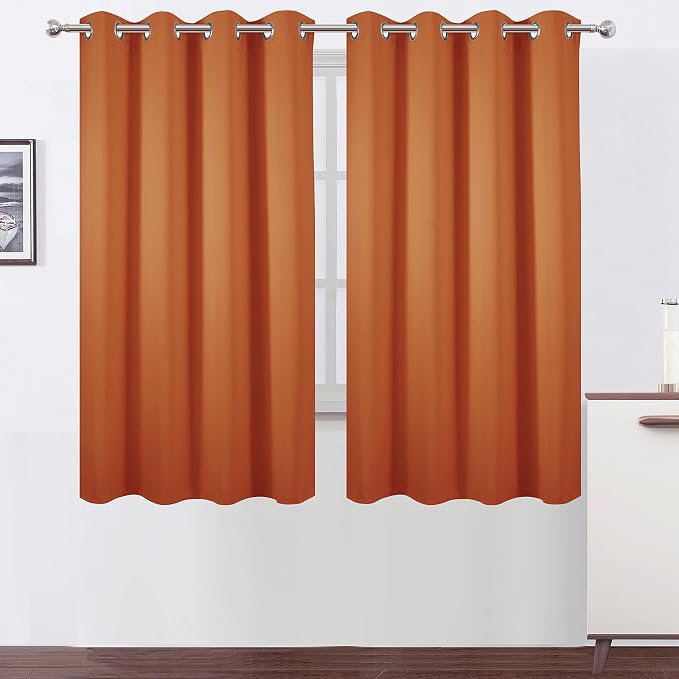 Orange Blackout Curtains 52 x 63 Inch Length/Set of 2 Curtain Panels/Thermal by Lemomo