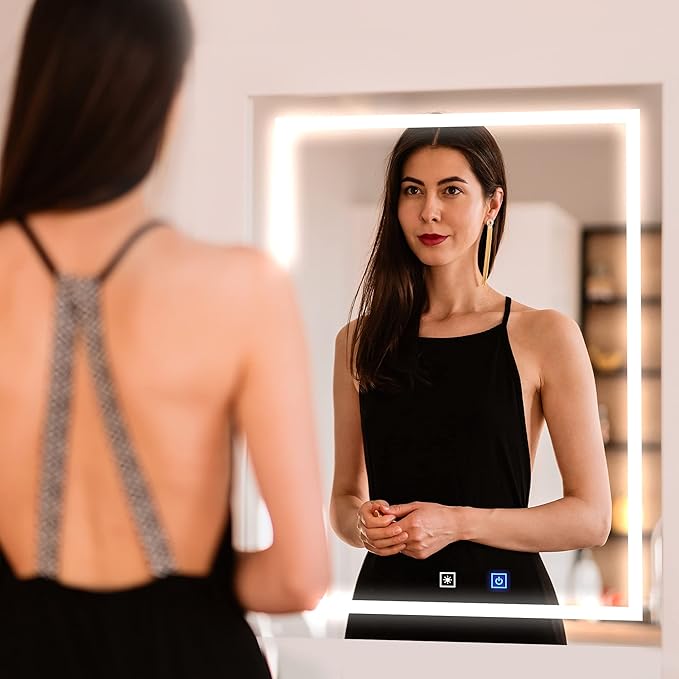 Fab Glass and Mirror LED Mirror 30x60 Inches, Led Bathroom Mirror with Lights Front and Backlit Anti-Fog Memory Brightness, Three Color Options Frameless Wall Mounted Bathroom Vanity Mirror