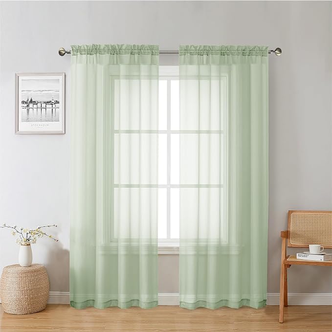 Light Green Sheer Curtains 72 Inches Long 2 Panels, Soft Voile Light Filtering by Lecloud