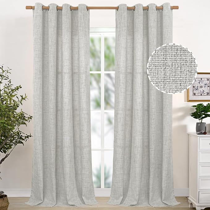 YoungsTex Light Grey Linen Curtains 90 Inch Length by YoungsTex