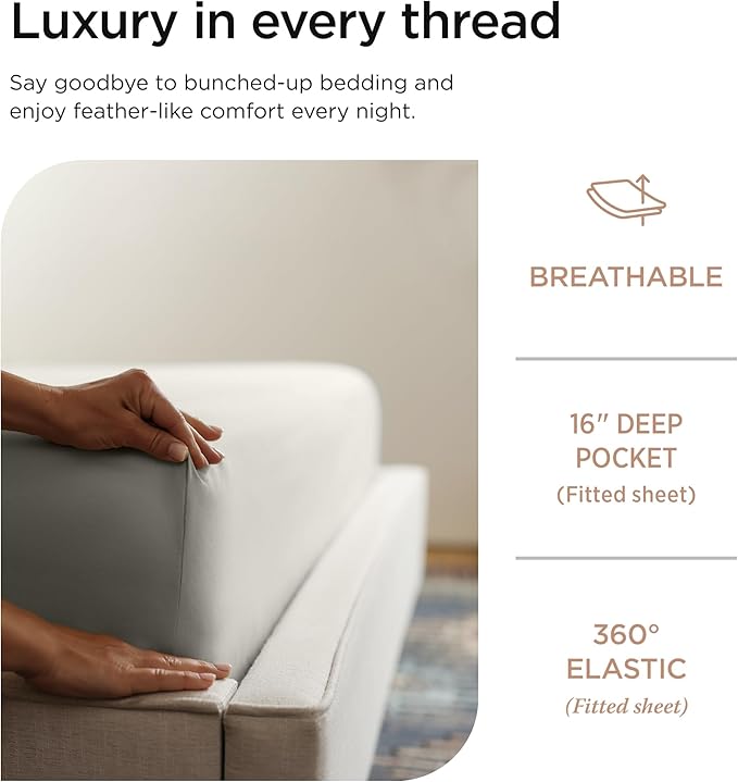 Threadmill Luxury 800 Thread Count Full Size 100% Cotton Sheets - Moonrock Grey Sateen Weave Bed-Sheets, Better Than Egyptian Cotton, 4 Pc Solid Bed Set, Fits 16" Deep Pocket