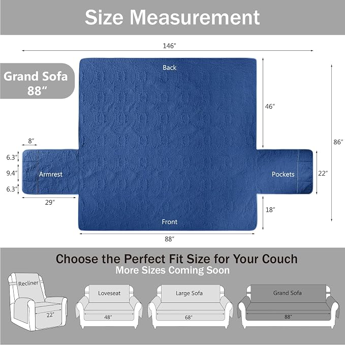 Quilted Grand Sofa Covers Washable, Couch Cover - Image 7