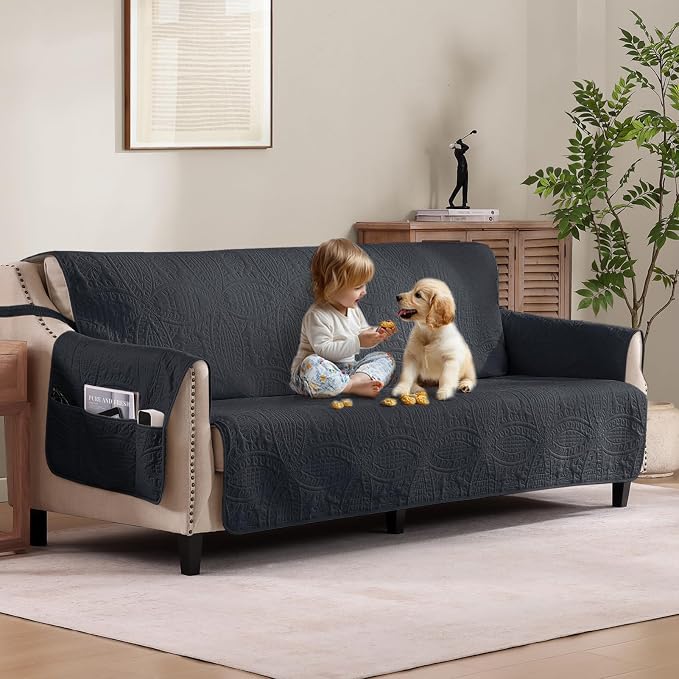 Quilted Black Sofa Slipcovers by Pamhaven