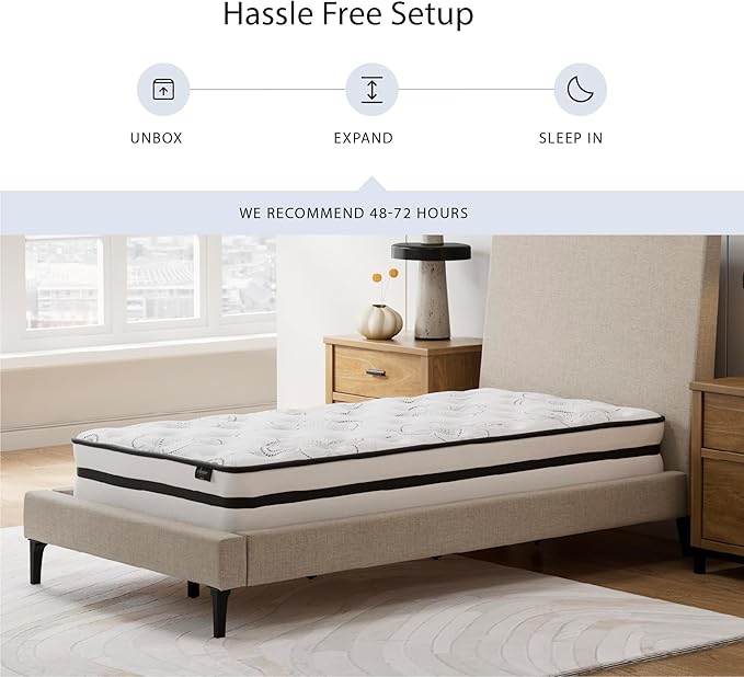 Signature Design by Ashley Twin Size Chime 10 Inch Medium Firm Hybrid Mattress with Cooling Gel Memory Foam for Pressure Relief, Fiberglass Free, Mattress In A Box