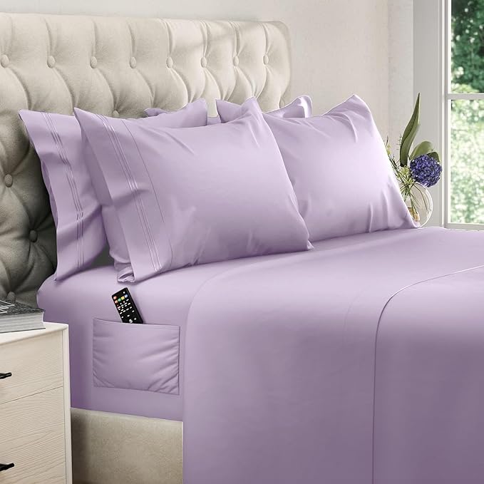 DREAMCARE Queen Sheet Set – 6 pcs Cooling Bed Sheets – up to 21” Deep Pocket Queen Sheets Set – 2500 Supreme Collection – Extra Soft 100% Brushed Microfiber Hotel Luxury with Side Pocket – Lavender