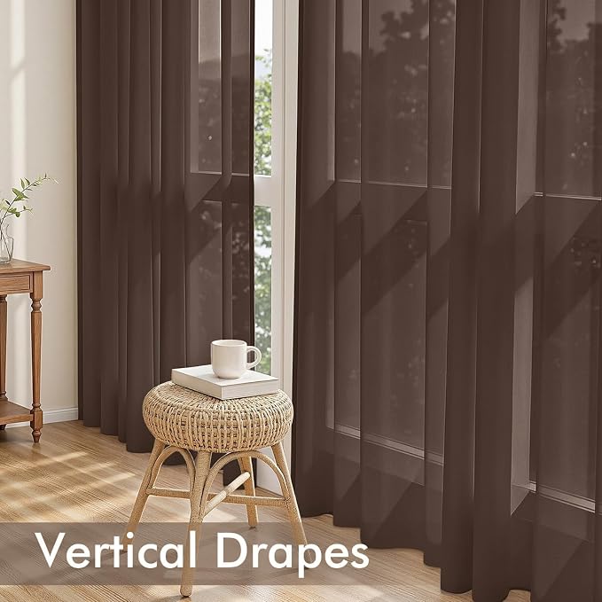 MIULEE Chocolate Sheer Curtains 96 Inches Long 4 Panels 42 x 96 Inches | Light - Image 5