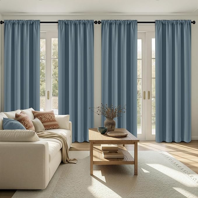 MIULEE 84 Inch Length Grey Blue Blackout Bedroom Curtains Set of 4 | Thermal - Image 2