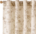 Extra Long Taupe Vintage Floral Linen Curtains Farmhouse 2 Panels | Elisa by Lazzzy