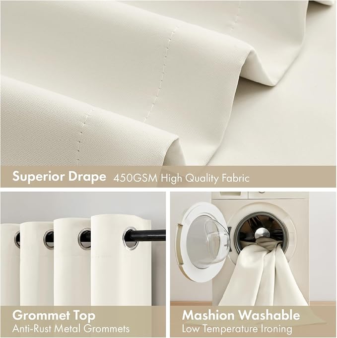 MIULEE Beige White 100% Blackout Curtains - Image 7