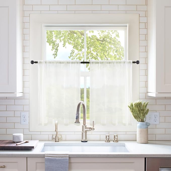 MIULEE 2 Panels Kitchen Tiers Half Window Sheer Curtains 29 X 36 Inch Ivory | by MIULEE