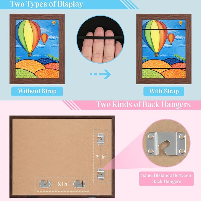 [3Pack] Kids Art Frames, 9x12 Front Opening Kids Artwork Frames Changeable, Brown Artwork Display Storage Frame for Wall, Holds 50 Pcs, for 3D Picture, Crafts, Children Drawing, Hanging Art, Portfolio