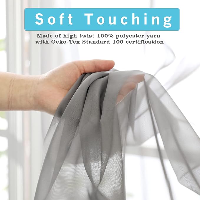 2 Panels Sheer Charcoal Grey Curtains 72 Inches Length Window Treatment - Image 2