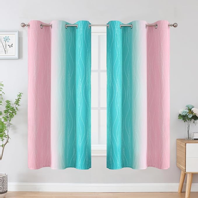 Pink and Teal Ombre Blackout Curtains - Image 2