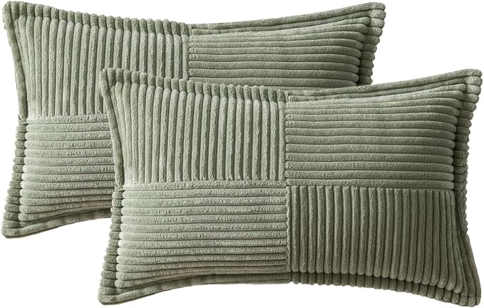 MIULEE Decorative Lumbar Throw Pillow Covers 12x20 Light Olive Green 2 Pack | - Image 6