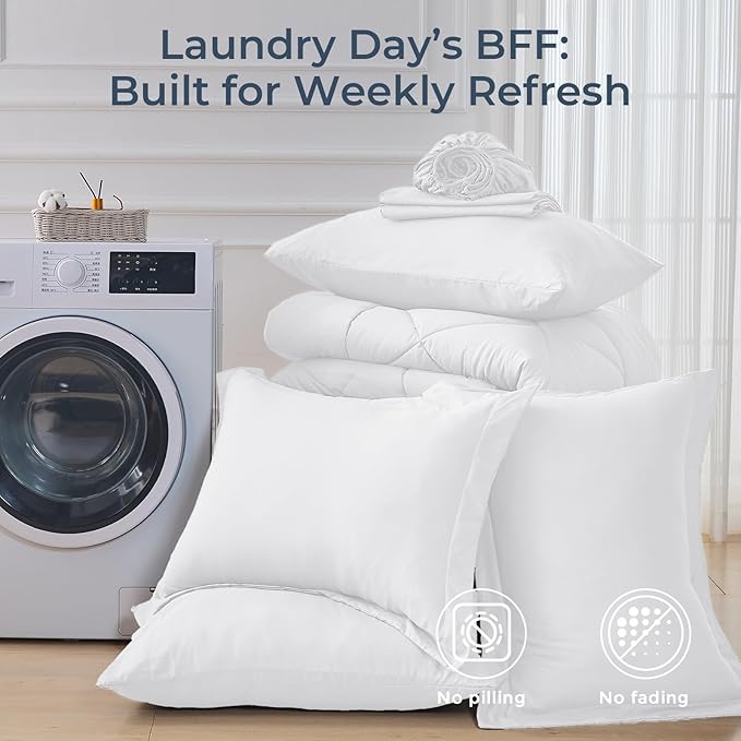HEVUMYI White Queen Comforter Set - 7-Piece All Season Bed in a Bag Queen, Ultra Soft Bedding Set with Comforter, Flat Sheet, Fitted Sheet, Pillowcases, Pillow Shams
