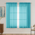 Turquoise Sheer Curtains 63 Inches Long 2 Panels Set, Light Filtering Sheer by OVZME
