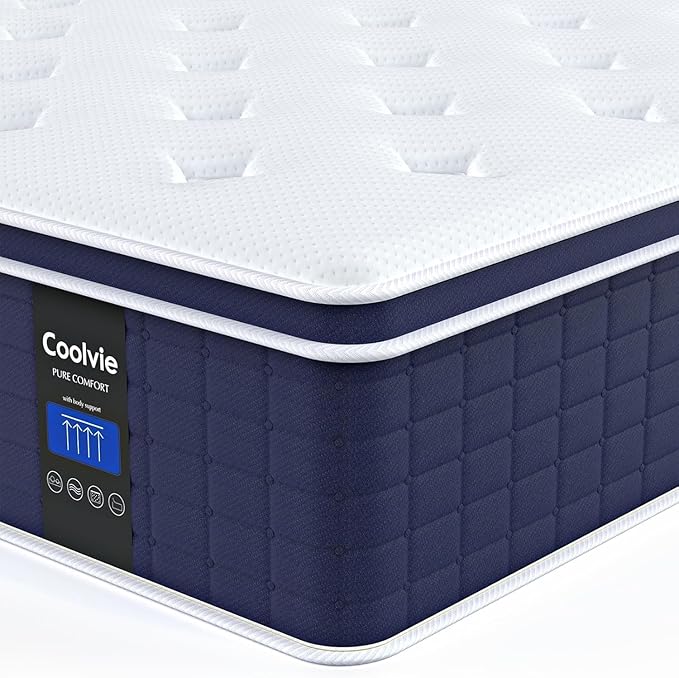 Coolvie Queen Mattress 14 Inch in a Box, Medium Firm Feel Hybrid Queen Size Mattress, CertiPUR-US® Certified Memory Foam&Pocket Spring, Extra Lumbar & Shoulder Support for Pain Relief, 80''L x 60''W