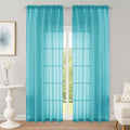 Turquoise Sheer Curtain 90 Inches Long 2 Panels Set, Solid Filmy Drapes by OWENIE