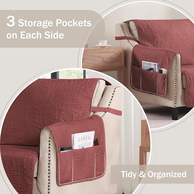 Red Loveseat Covers 2 Cushion Couch, Water-Repellent Sofa Cover - Image 4
