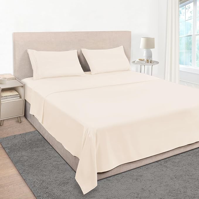 Mejoroom King Size Sheet Set - Soft Microfiber Bed Sheets,Deep Pocket Fitted Sheet, Soft, Breathable, Wrinkle & Fade Resistant - 4 Piece (King, Cream)