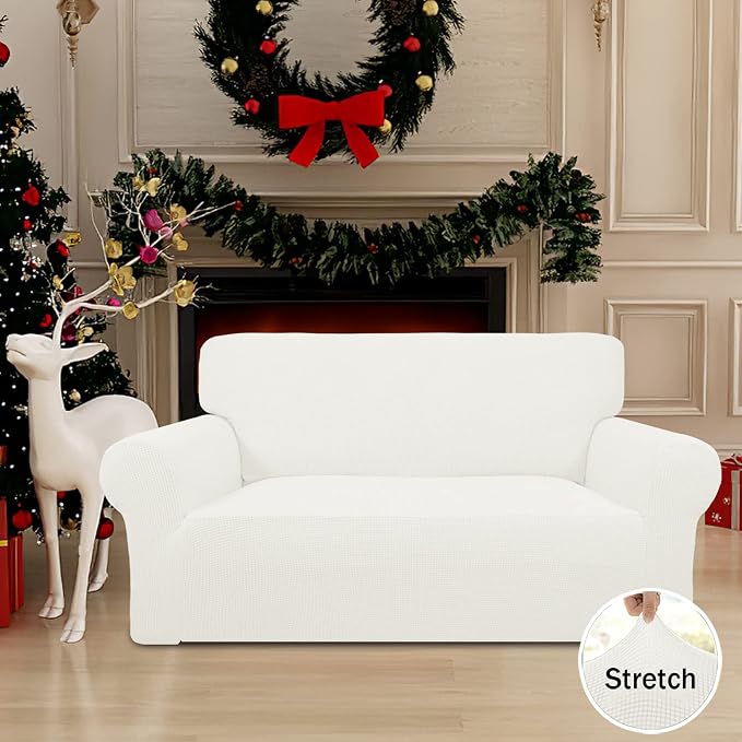 Easy-Going Stretch Loveseat Couch Covers Washable Cream | 1-Piece Loveseat - Image 2