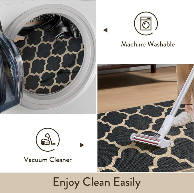 Lahome Moroccan 3x5 Outdoor Rug, Easy Jute Black Washable Rug - Image 4