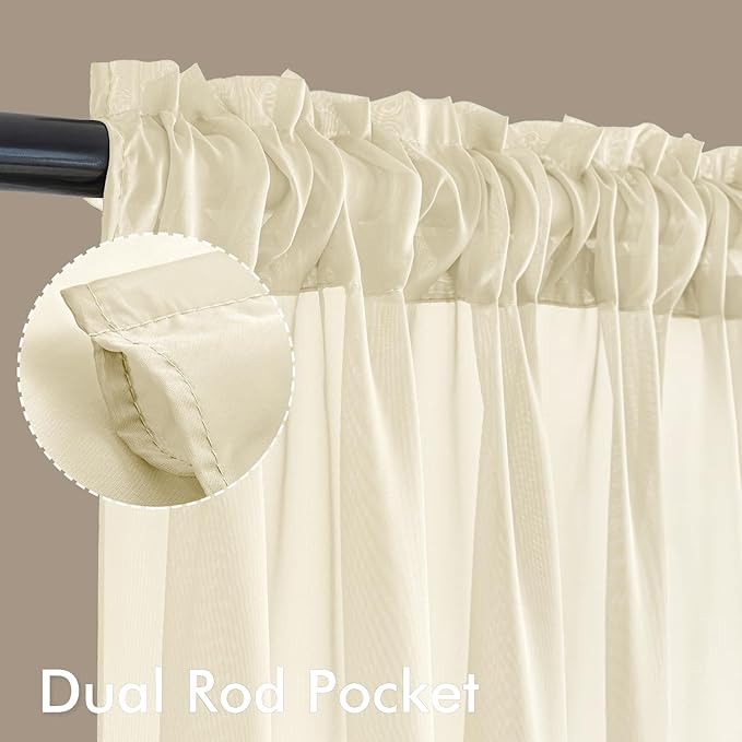 MIULEE Light Cream Sheer Curtains 84 Inches Long 4 Panels 42 x 84 Inches | - Image 3