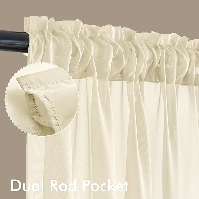 MIULEE Light Cream Sheer Curtains 72 Inches Long 4 Panels 42 x 72 Inches | - Image 3