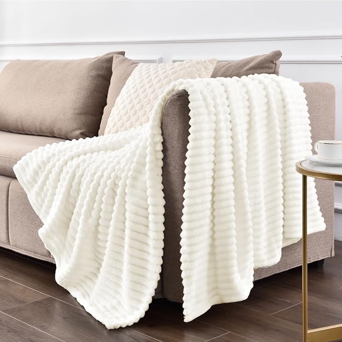 BEDELITE 3D Ribbed Jacquard Cream Blankets Queen Size - Image 7