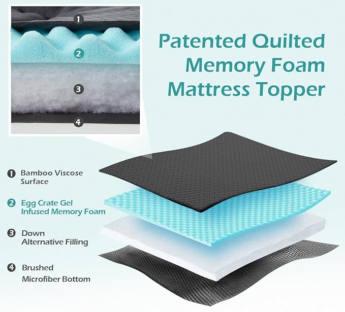 Hansleep King Mattress Topper Viscose Derived from Bamboo, Memory Foam Pillow Top Mattress Topper King with Deep Pocket, Breathable Mattress Pad for Back Pain Relief, 78" x 80", Charcoal Grey