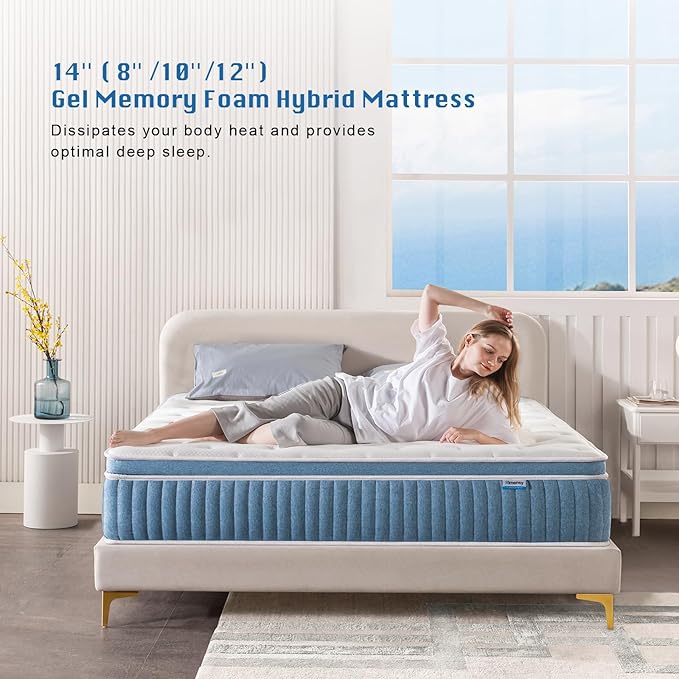 Rimensy Queen Mattress, 14 Inch Hybrid Mattresses in a Box, Individually Wrapped Pocket Coils Innerspring