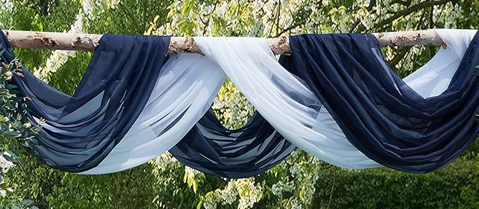 LinenZone Navy Window Scarf Valance in 216 Inch Size. Use Window Scarves as Canopy Bed or Backdrop Curtains, Curtain Scarf, or Sheer Fabric for Draping. (Amazing 55 x 216, Navy)