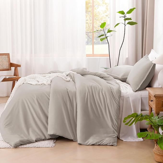 Litanika Comforters Super King Size Linen, 3 Pieces Lightweight Solid Bedding Set & Collections, All Season Fluffy Bed Set (120x120In Comforter & 2 Pillowcases)