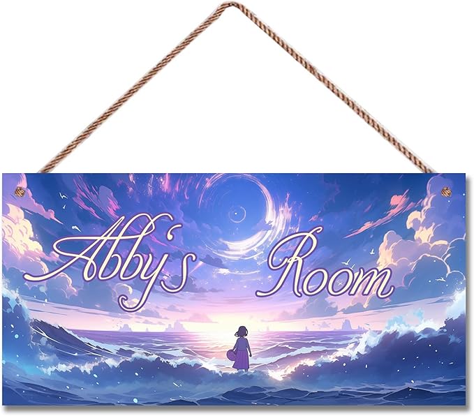 Personalized Fantasy Sign Sky Painting Art Décor For Kids Room Custom Name Dream Girl Door Wall Decor For Girls Room, Floral Nursery Art Plate For Boys Bedroom