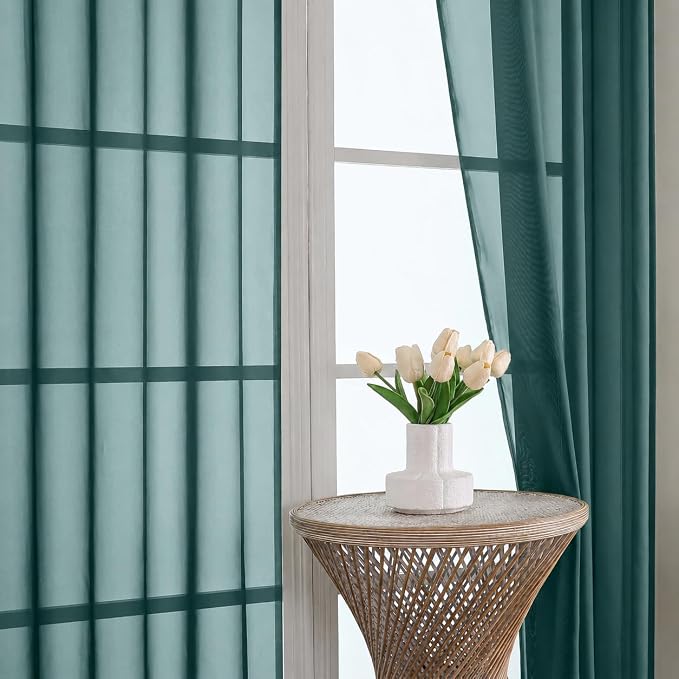 Sheer Hunter Green Curtains 108 Inches Long 2 Panels Set, 59 Inch Extra Wide - Image 3