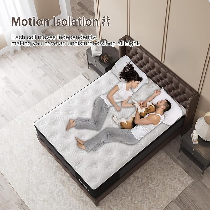 Queen Mattress, 10 Inch Hybrid Mattresses Eurotop with Gel Memory Foam,Motion Isolation Individually Wrapped Pocket Coils Breathable Comfort Soft Pressure Relief