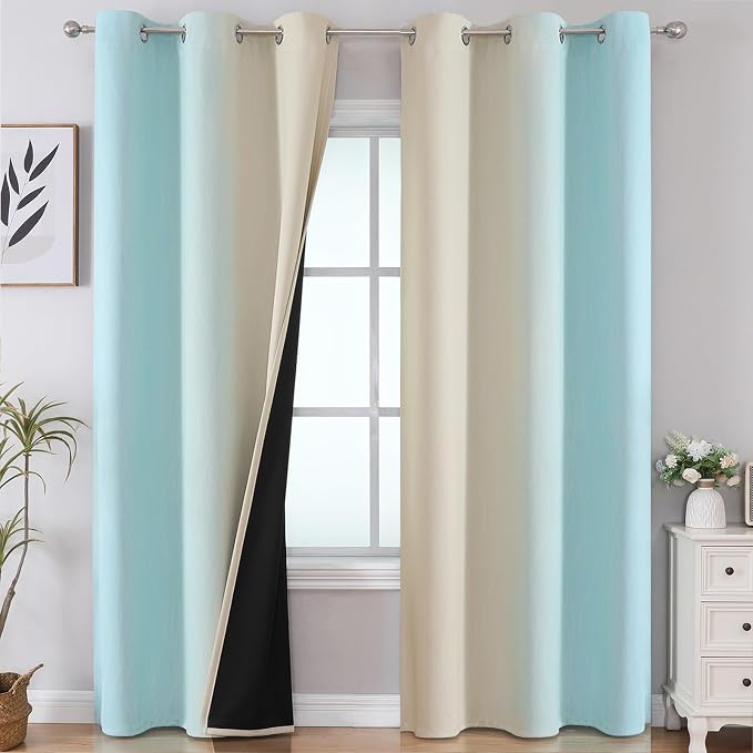 Aqua and Beige Ombre Blackout Curtains by ESTELARTEXTILER