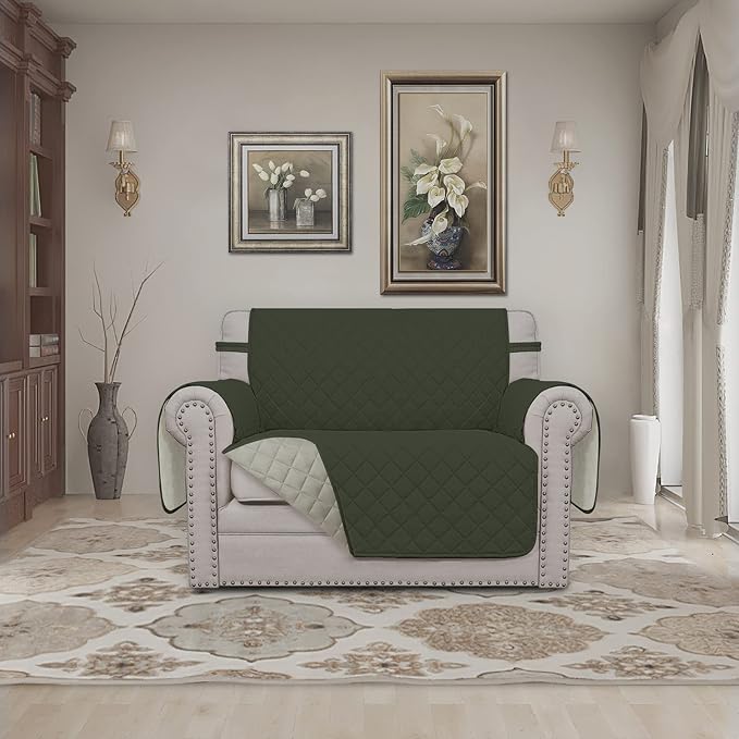 Easy-Going Reversible Couch Cover, Oversized Chair, Army Green/Beige | Machine - Image 2