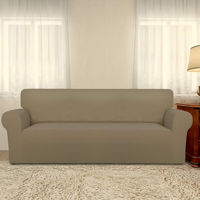 PureFit Stretch Couch Covers for Sofa Large Sofa Slipcovers Tan | 1-Piece Sofa - Image 2