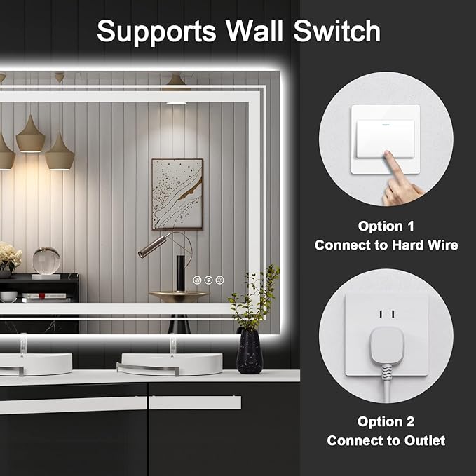 LED Bathroom Mirror, 96"X36" with Front and Backlit, Anti-Fog, Large Bathroom Vanity Mirror for Wall, Memory Function, Stepless Dimmable, Tempered Glass (Horizontal/Vertical)