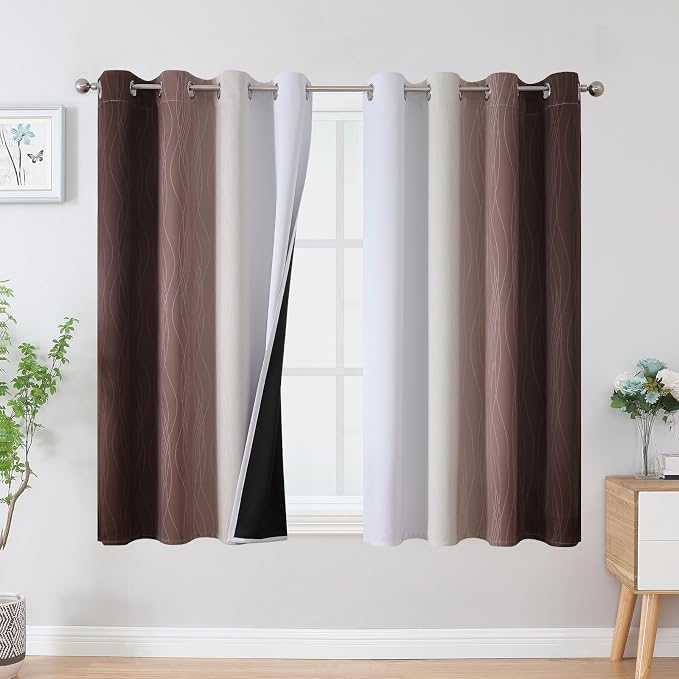 Brown and Greyish White Blackout Curtains 52Wx45L 2 Panels | Ombre Curtains by ESTELARTEXTILER