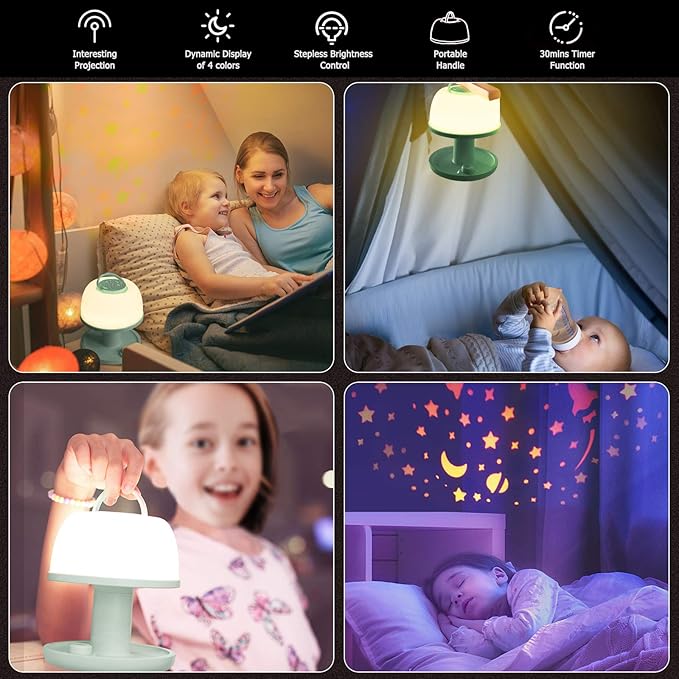 LICKLIP Toddler Night Light Lamp, Dimmable LED Bedside Lamp with Star Projector, Kids Night Lights with Timer Design & Color Changing, Portable Rechargeable Lamp, Cute Gifts for Children Bedroom