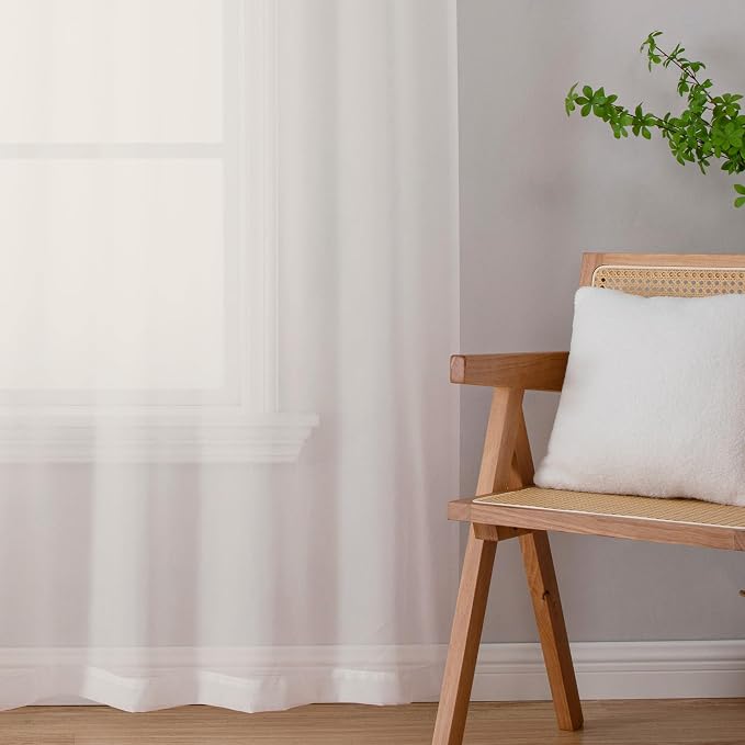 Chyhomenyc Ivory Sheer Curtains 54 Inch Long 2 Panels - Image 4