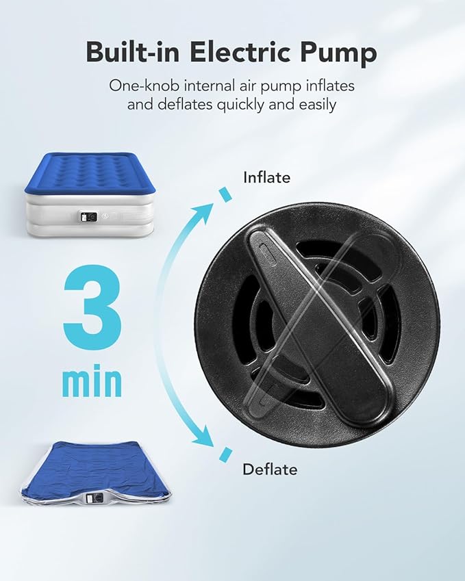 iDOO Air Mattress Full with Built in Pump, Upgraded Blow up Mattress Full, Inflatable Mattress for Home Camping and Guest Bed, 2-Min Portable & Comfortable Air Bed, Colchon Inflable