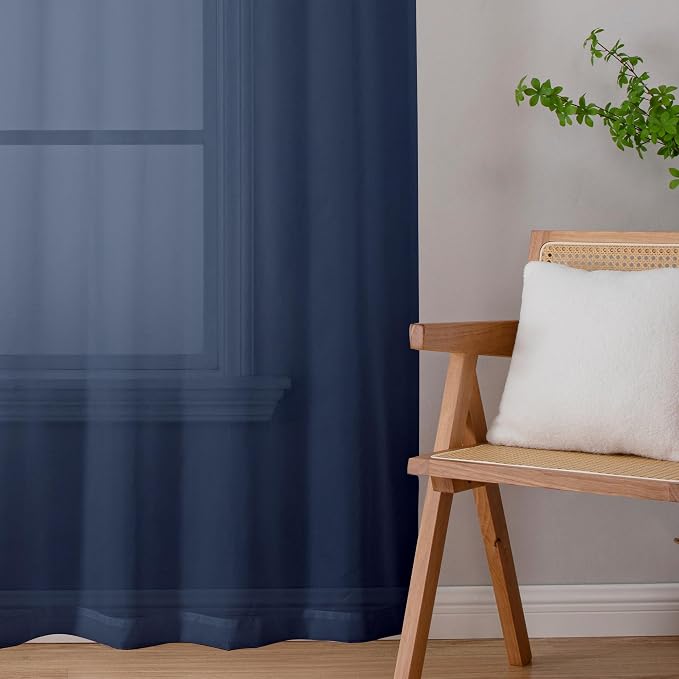 Navy Blue Sheer Curtains 72 Inches Long 2 Panels, Light Filtering Window - Image 8