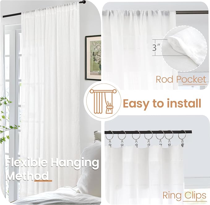 BGment White Linen Curtains 90 Inches Long - Image 6